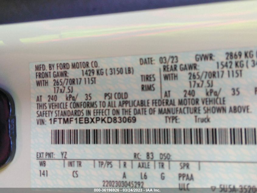 2023 FORD F-150 XL/XLT - 1FTMF1EBXPKD83069