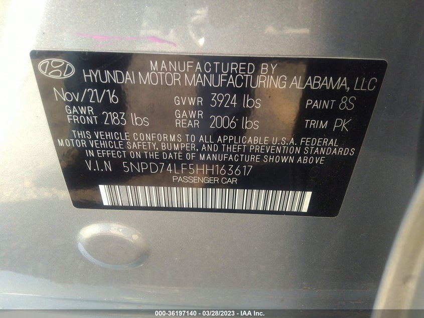 VIN 5NPD74LF5HH163617 2017 HYUNDAI ELANTRA SE