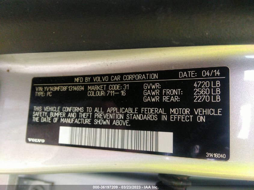 2015 VOLVO S60 T6 DRIVE-E PLATINUM - YV149MFD8F1314694