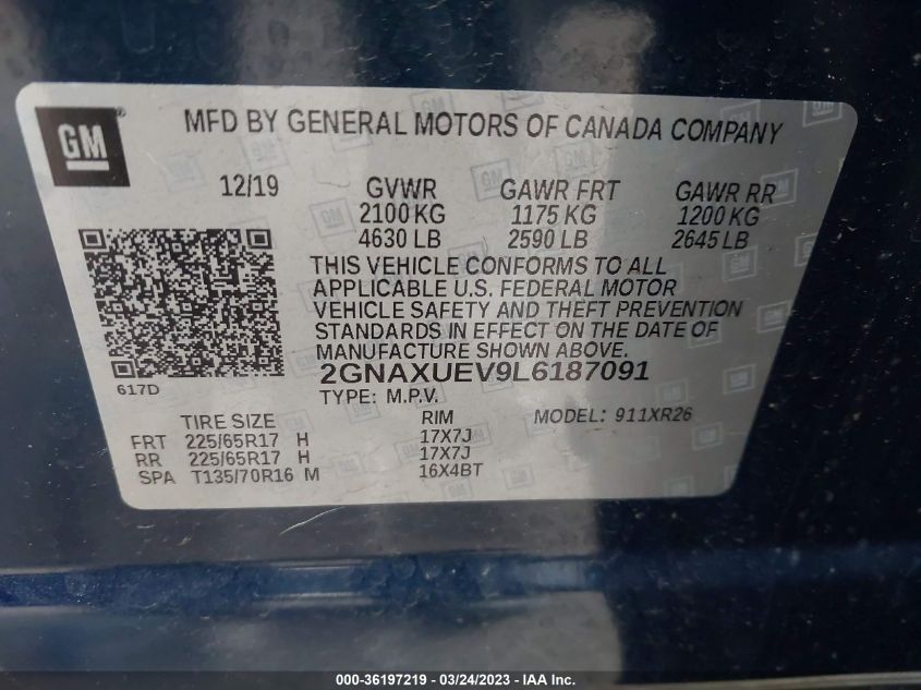 2020 CHEVROLET EQUINOX LT - 2GNAXUEV9L6187091