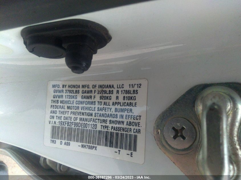 2013 HONDA CIVIC SDN EX-L - 19XFB2F99DE001120
