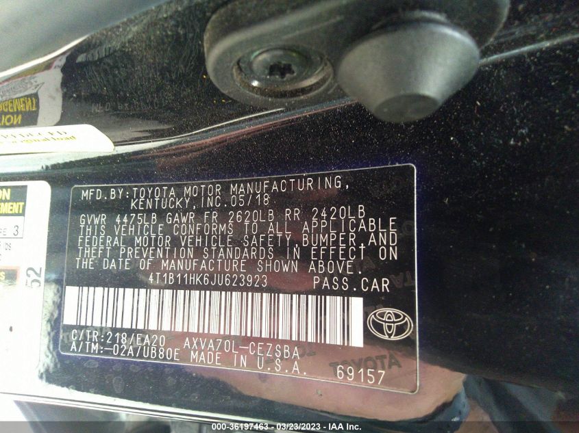 2018 TOYOTA CAMRY LE/SE/XLE/L - 4T1B11HK6JU623923