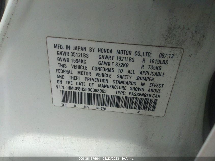 2013 HONDA FIT SPORT - JHMGE8H55DC068005