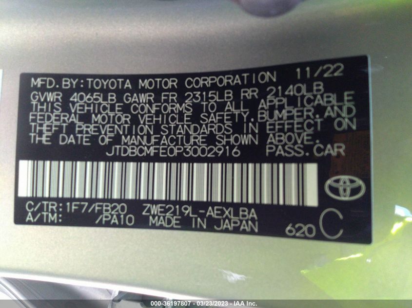 2023 TOYOTA COROLLA HYBRID - JTDBCMFE0P3002916