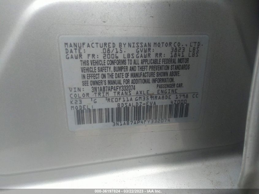 2015 NISSAN SENTRA SV - 3N1AB7AP4FY332074