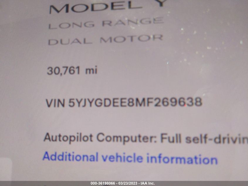 2021 TESLA MODEL Y LONG RANGE - 5YJYGDEE8MF269638