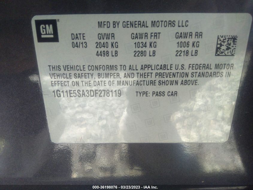 2013 CHEVROLET MALIBU LT - 1G11E5SA3DF278119