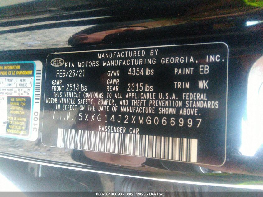 2021 KIA K5 LXS - 5XXG14J2XMG066997