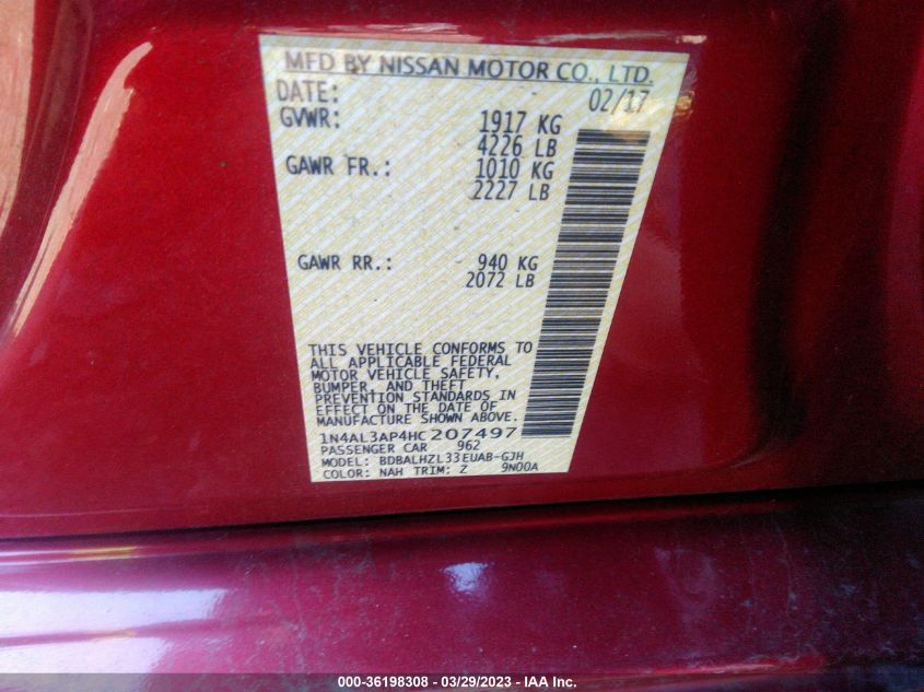 2017 NISSAN ALTIMA 2.5 SR - 1N4AL3AP4HC207497
