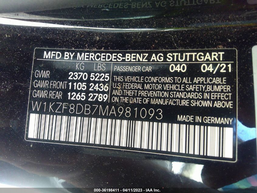 2021 MERCEDES-BENZ E-CLASS E 350 - W1KZF8DB7MA981093