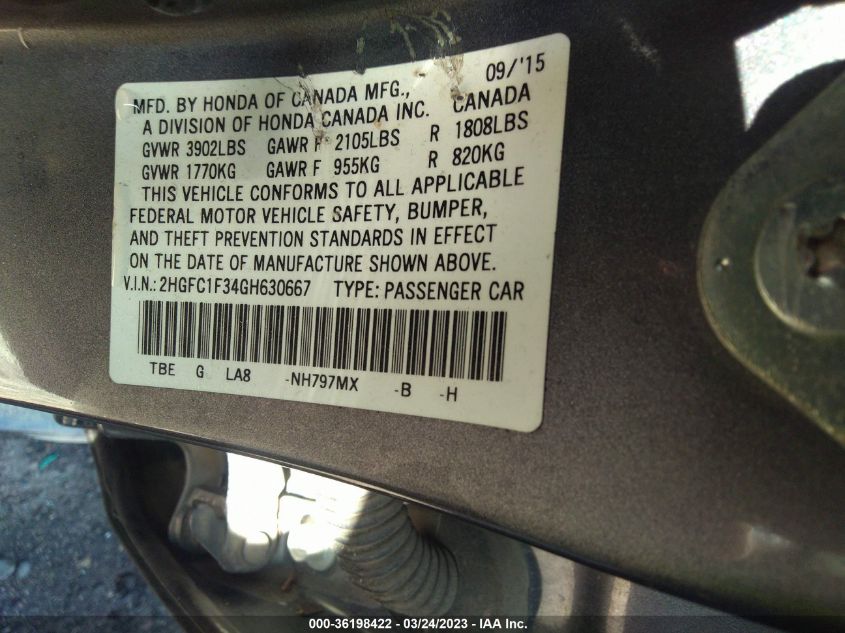 2016 HONDA CIVIC SEDAN EX-T - 2HGFC1F34GH630667