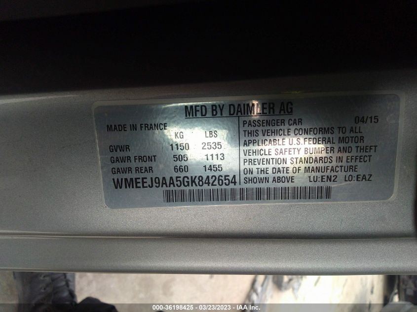 2016 SMART FORTWO ELECTRIC DRIVE PASSION - WMEEJ9AA5GK842654