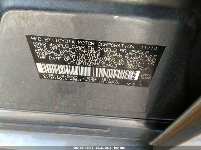 2015 LEXUS IS 250 - JTHBF1D27F5062563