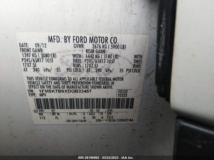 2013 FORD EXPLORER BASE - 1FM5K7B9XDGB33457