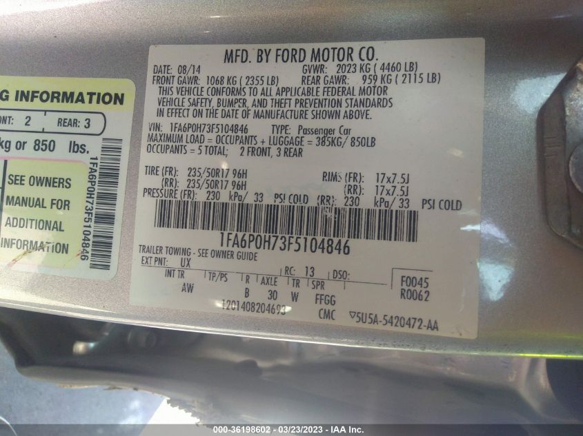 2015 FORD FUSION SE - 1FA6P0H73F5104846