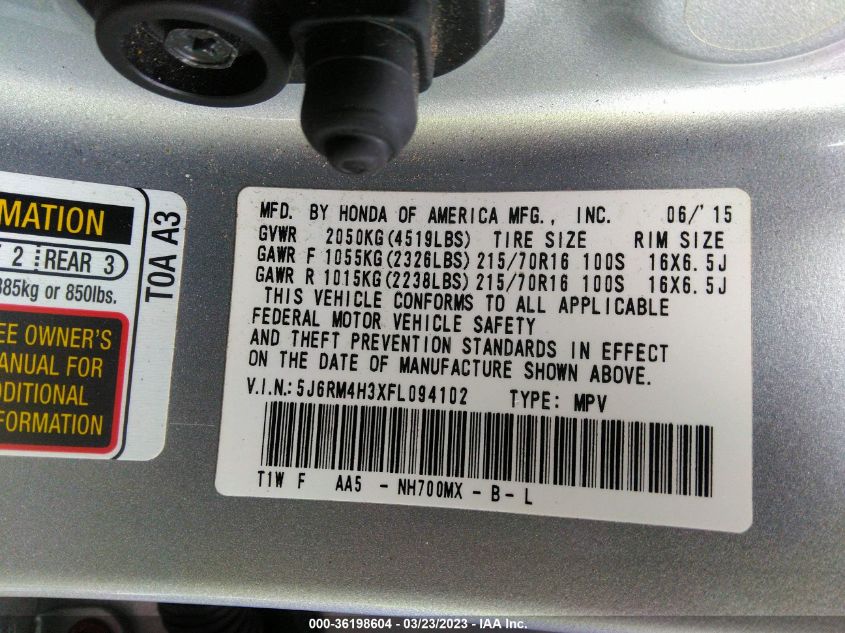 2015 HONDA CR-V LX - 5J6RM4H3XFL094102
