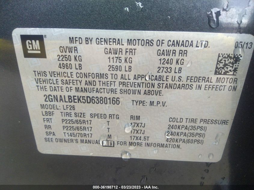 2013 CHEVROLET EQUINOX LS - 2GNALBEK5D6380166