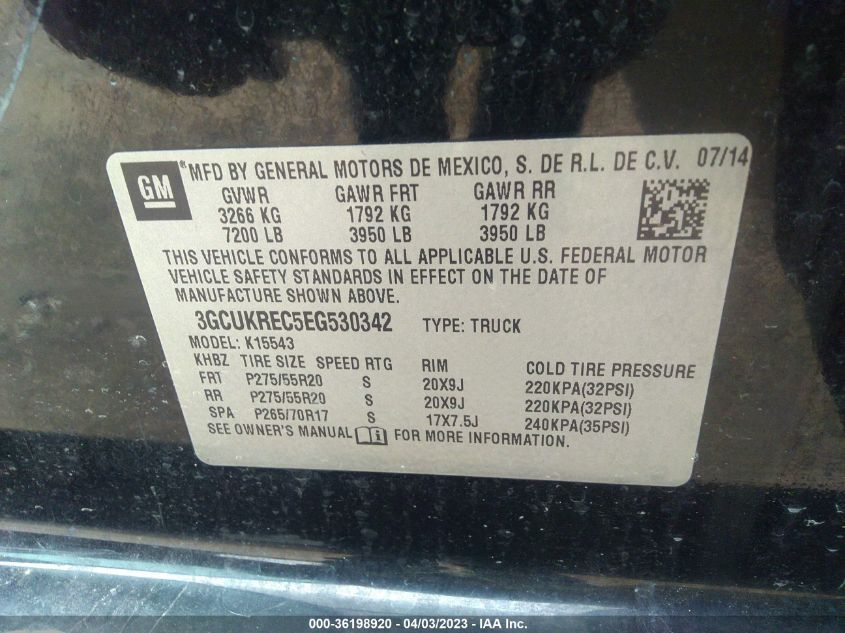 2014 CHEVROLET SILVERADO 1500 LT - 3GCUKREC5EG530342