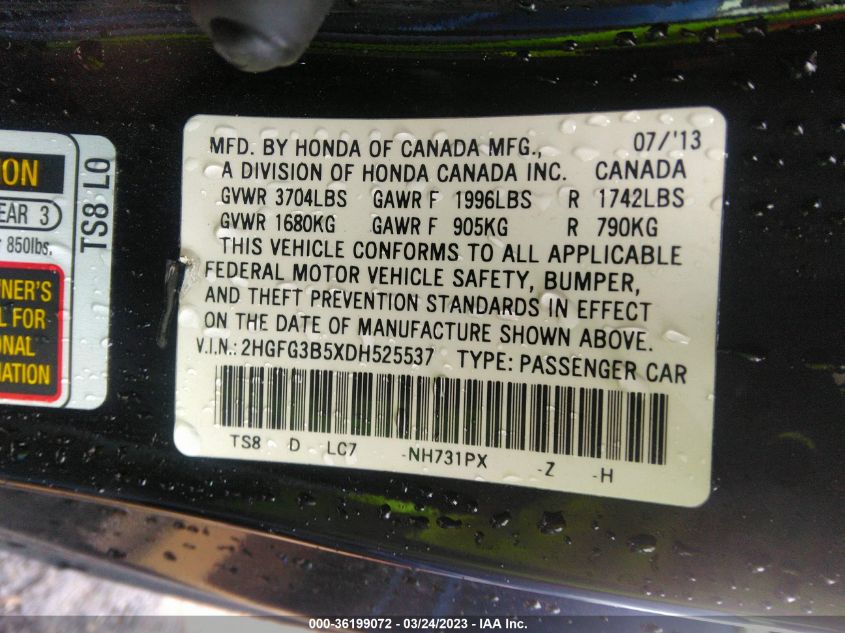 2013 HONDA CIVIC LX - 2HGFG3B5XDH525537