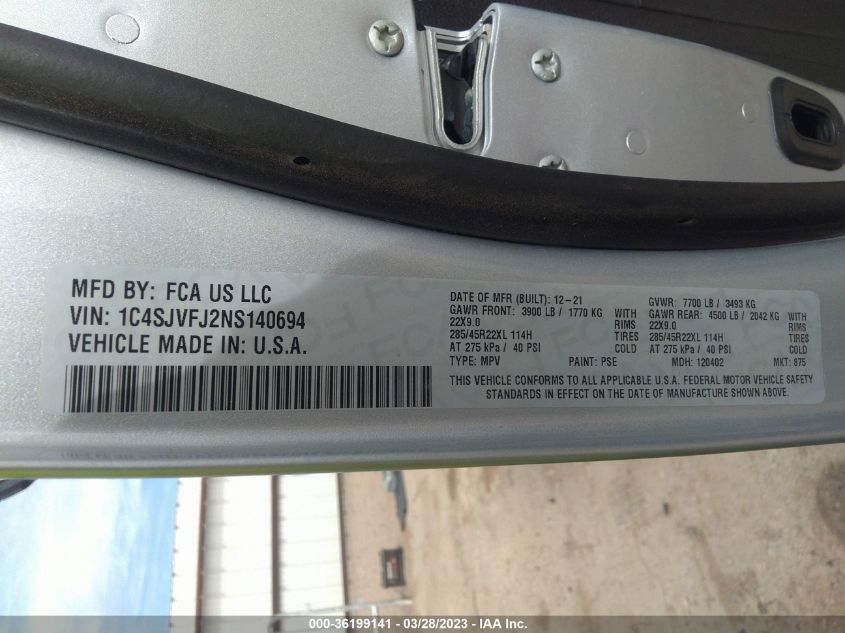 2022 JEEP GRAND WAGONEER SERIES II OBSIDIAN - 1C4SJVFJ2NS140694