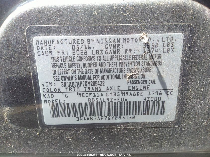 2016 NISSAN SENTRA SR - 3N1AB7AP7GY285432