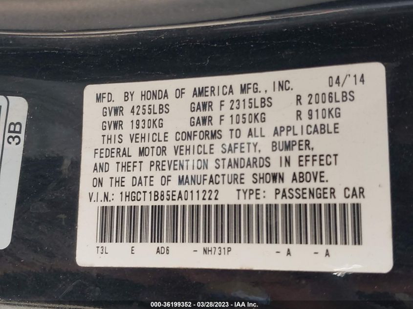 2014 HONDA ACCORD COUPE EX-L - 1HGCT1B85EA011222