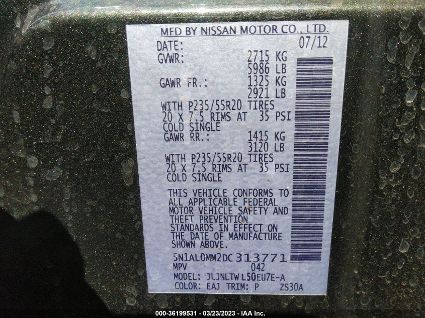 2013 INFINITI JX - 5N1AL0MM2DC313771