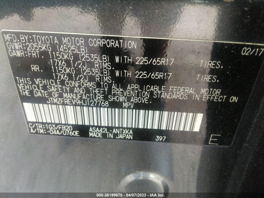 2017 TOYOTA RAV4 LE - JTMZFREV9HJ127768