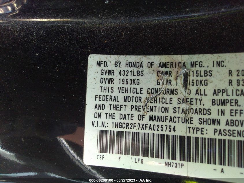 2015 HONDA ACCORD SEDAN EX - 1HGCR2F7XFA025754