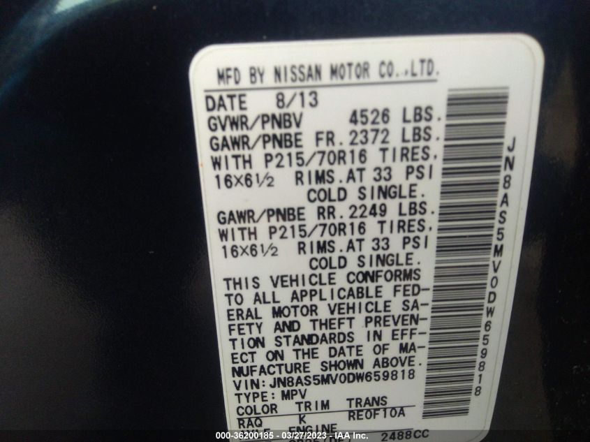 2013 NISSAN ROGUE S - JN8AS5MV0DW659818
