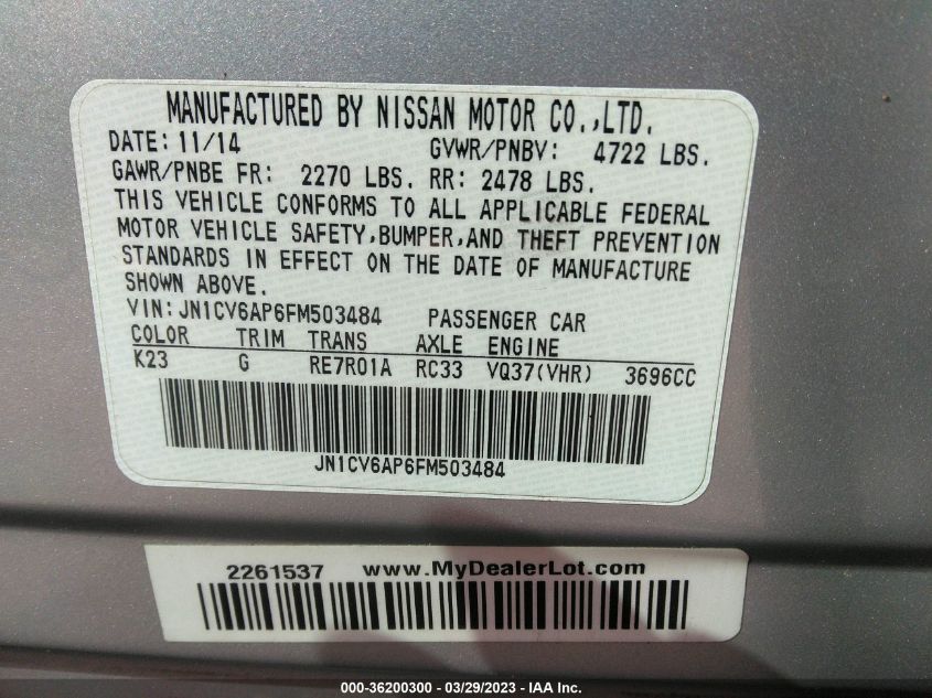 2015 INFINITI Q40 JN1CV6AP6FM503484