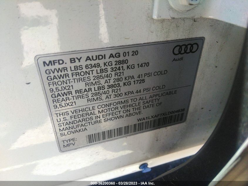 2020 AUDI Q7 PREMIUM PLUS - WA1LXAF7XLD004938