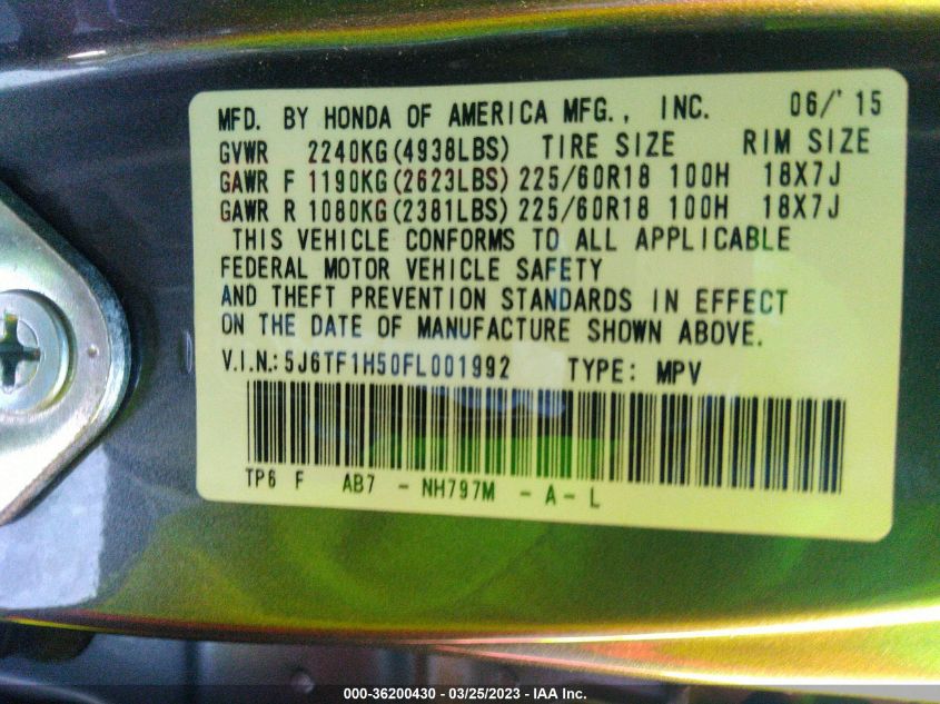 2015 HONDA CROSSTOUR EX-L - 5J6TF1H50FL001992