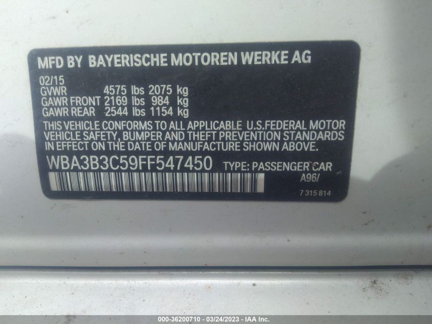 2015 BMW 3 SERIES 328I XDRIVE - WBA3B3C59FF547450
