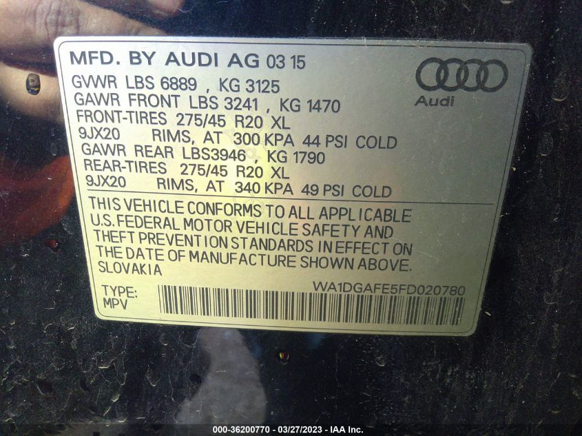 2015 AUDI Q7 3.0T S LINE PRESTIGE - WA1DGAFE5FD020780