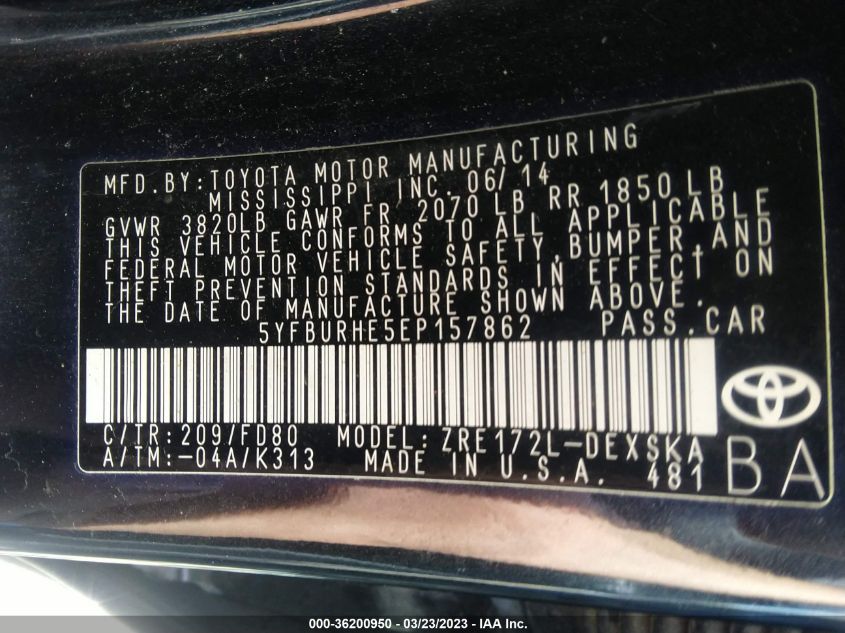 2014 TOYOTA COROLLA LE - 5YFBURHE5EP157862