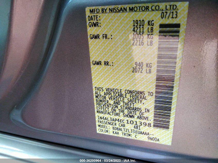 2014 NISSAN ALTIMA 2.5 SV - 1N4AL3AP4EC101398