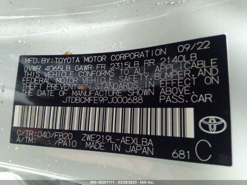 2023 TOYOTA COROLLA HYBRID - JTDBCMFE9PJ000688