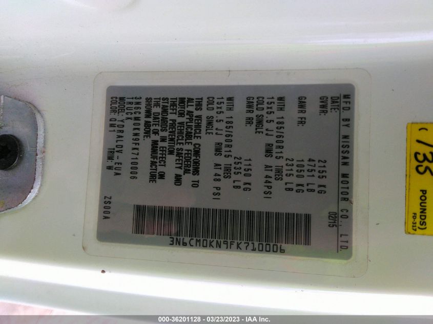 2015 NISSAN NV200 S/SV - 3N6CM0KN9FK710006