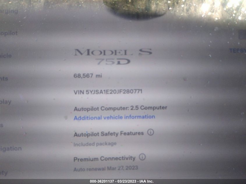 2018 TESLA MODEL S 75D/100D/P100D - 5YJSA1E20JF280771
