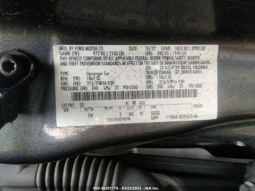 2013 FORD FOCUS SE - 1FADP3F26DL182885