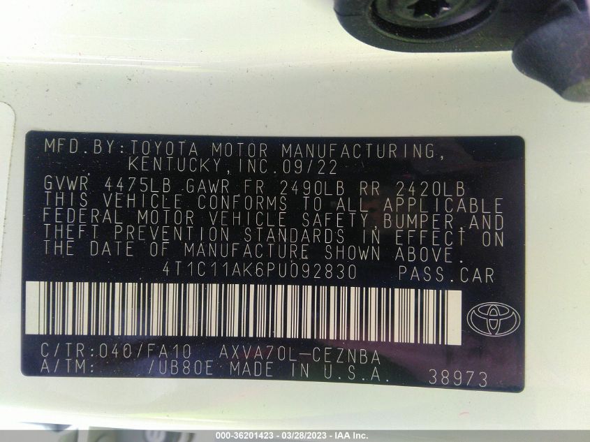 2023 TOYOTA CAMRY LE - 4T1C11AK6PU092830
