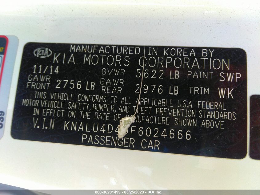 2015 KIA K900 PREMIUM - KNALU4D46F6024666