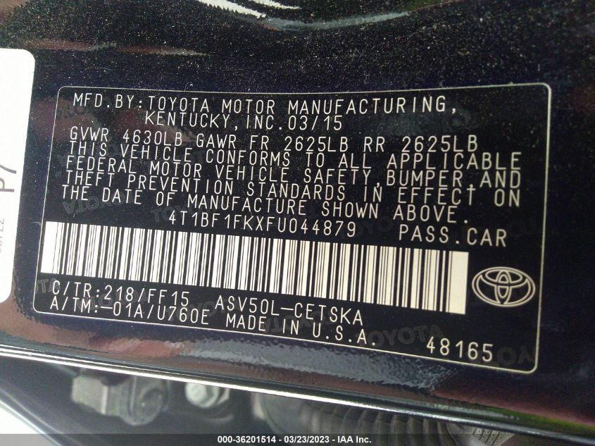 2015 TOYOTA CAMRY SE - 4T1BF1FKXFU044879