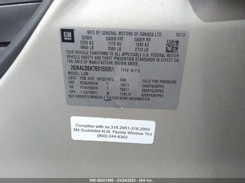 2014 CHEVROLET EQUINOX LTZ - 2GNALDEK7E6155051