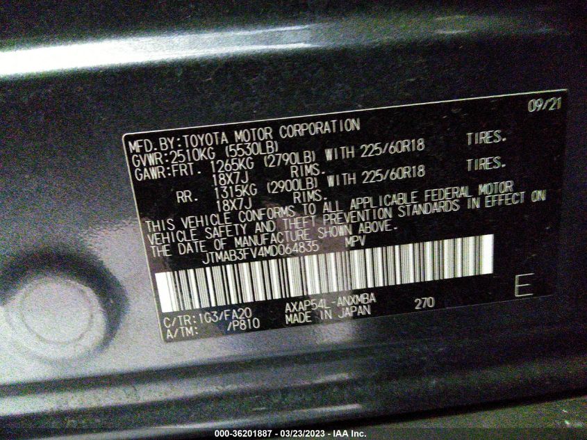2021 TOYOTA RAV4 PRIME SE JTMAB3FV4MD064835