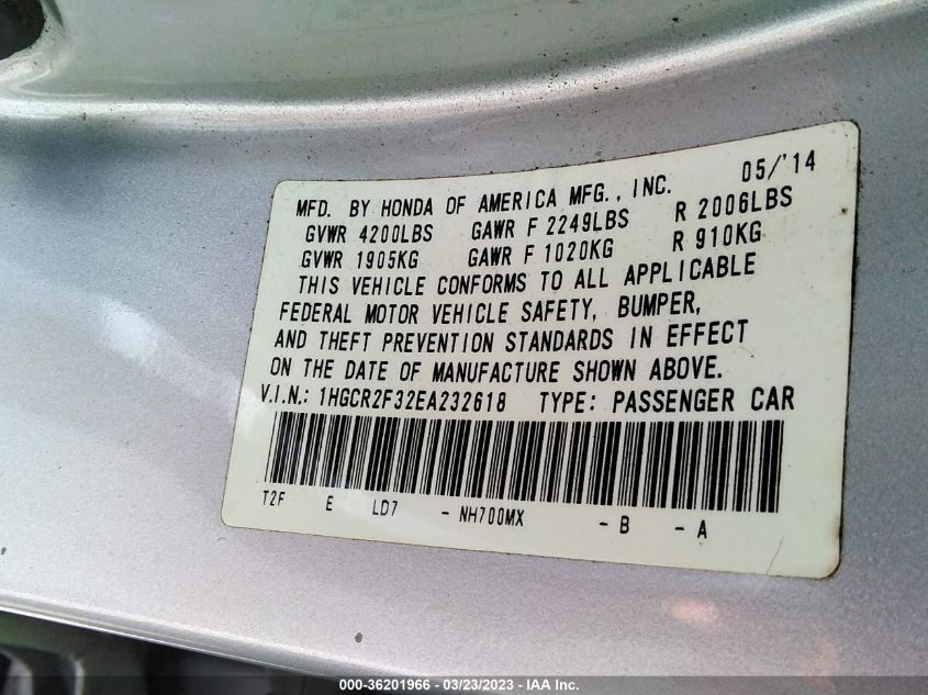 2014 HONDA ACCORD SEDAN LX - 1HGCR2F32EA232618