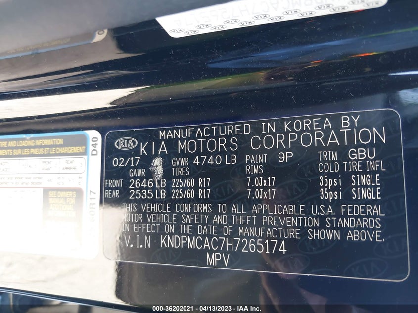 VIN KNDPMCAC7H7265174 2017 KIA SPORTAGE LX