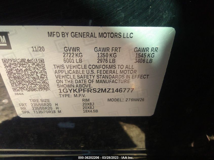 2021 CADILLAC XT6 PREMIUM LUXURY 1GYKPFRS2MZ146777