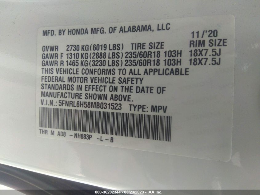 2021 HONDA ODYSSEY EX - 5FNRL6H58MB031523